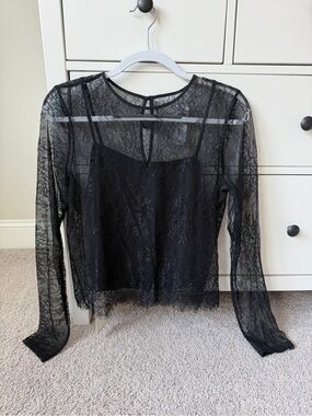 Abercrombie & Fitch Black Lace Long-Sleeve Sheer Blouse